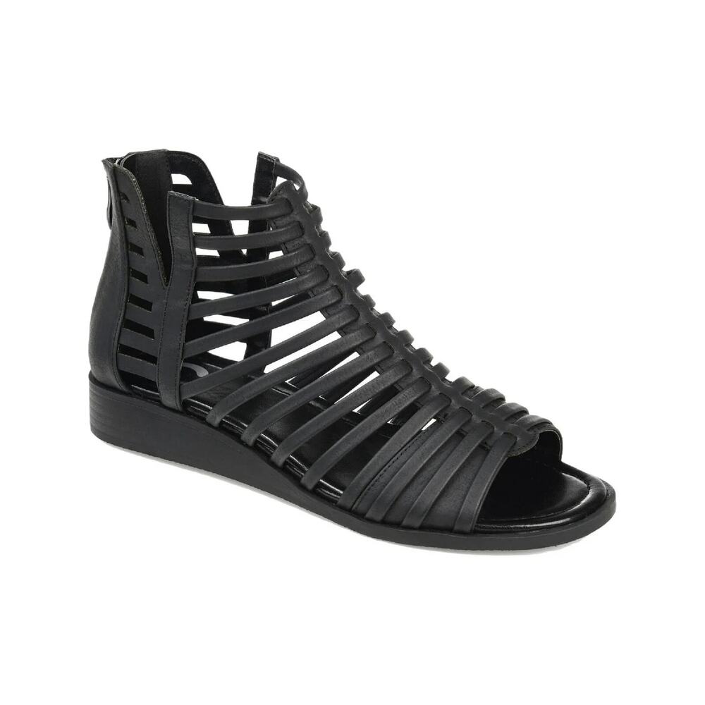 Journee Collection Women's Delilah Tru Gladiator Wedge Sandals, Black Size 9.5M